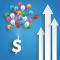 Three White Arrows Dollar Balloons Blue Background Royalty Free Stock Photo