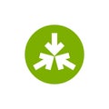 Three white arrows point to the center in green circle. Triple Collide Arrows icon. Merge Directions icon.