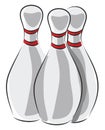 Three white bowling skittles with red stripes vector illustration Royalty Free Stock Photo