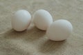 Three chicken eggs on a grey canvas Royalty Free Stock Photo