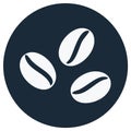 Three white coffee beans in a dark blue circle icon representing coffee Royalty Free Stock Photo