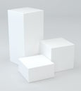 Three white cubes on graybackground. 3d rendering