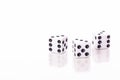 Three white dice black pips showing three copy space Royalty Free Stock Photo