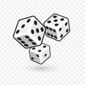 Three white dices isolated on transparent background. vector illustration Royalty Free Stock Photo