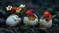 Three Eggs Sprouting Flowers