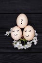 Three white eggs symbolize mother, father and child. Pregnancy test