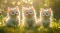 Three White Fluffy Kittens in Sunny Garden Royalty Free Stock Photo