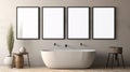 Minimalistic Bathroom Wall Mock-up With Three Empty Frames Royalty Free Stock Photo