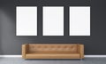 Three white frames brown sofa Royalty Free Stock Photo