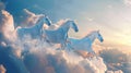Three white horses are flying through the sky Royalty Free Stock Photo