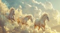 Three white horses are flying through the sky Royalty Free Stock Photo
