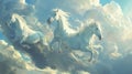 Three white horses are flying through the sky Royalty Free Stock Photo