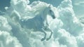 Three white horses are flying through the sky Royalty Free Stock Photo