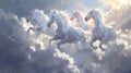 Three white horses are flying through the sky Royalty Free Stock Photo