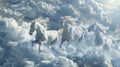 Three white horses are flying through the sky Royalty Free Stock Photo