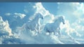 Three white horses are flying through the sky Royalty Free Stock Photo