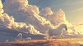Three white horses are flying through the sky Royalty Free Stock Photo