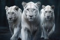 Three white lionesses walking