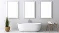 Minimalistic Bathroom Mock-up With Three Empty Frames Royalty Free Stock Photo