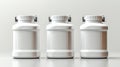 Three white plastic jars with metal clamps Generative AI Royalty Free Stock Photo