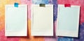 Three white polaroid frames, assorted tape styles , nostalgic, retro, pictures Royalty Free Stock Photo