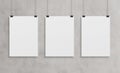 Three white poster hanging mockup 3d rendering