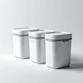 Three White Rectangular Containers on White Background in Studio Lighting Royalty Free Stock Photo