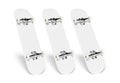 Three white skateboards mockup isolated on blank. 3D rendering