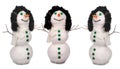 Three white snowman whith green buttons and carrot Royalty Free Stock Photo