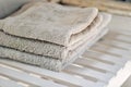 White towels piled in a sink. Royalty Free Stock Photo