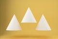 Three white triangles with paper texture on a yellow background