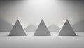 Three white triangular prisms arranged in a row with dramatic lighting pyramid geometric Royalty Free Stock Photo