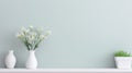 Three White Vases With Flowers on a Shelf. Copy space Royalty Free Stock Photo