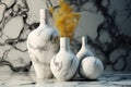 Three white vasesle background. 3d render illustration