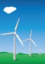 Three white wind turbines or wind farm Royalty Free Stock Photo