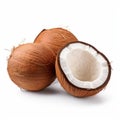 Three Whole Coconut Halves: Macro Photography On White Background Royalty Free Stock Photo