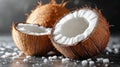Three whole coconuts with one cut open Royalty Free Stock Photo