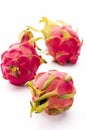 Three Whole Dragonfruits On White Background