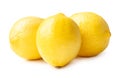 Three whole fresh beautiful yellow lemons in stack isolated on white background with clipping path Royalty Free Stock Photo