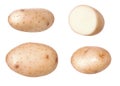 Three whole fresh raw potatoes and  slice of half potato isolated on white background with clipping path Royalty Free Stock Photo