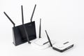 Three  Wi-Fi  routers, wireless devices with one, two and three antennas Royalty Free Stock Photo