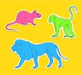 Three Wild Animals Stickers Vector