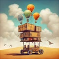 Three Wild and Crazy Cubes on Wheels Connected by Springs - Add a Balancing Cart with a Pole on Top for More Fun! Generative AI