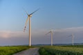 Three wind turbines in the field