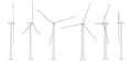 Three wind turbines. Set of vector images. Concept natural Energy