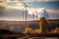 a row of wind turbines on top of a hill Royalty Free Stock Photo