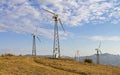 Three wind turbines on a wind farm. Crimea. Royalty Free Stock Photo