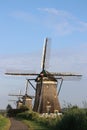 Three windmills on a row to keep the Driemanpolder dry in Stompwijk, Leidschendam the Netherlands Royalty Free Stock Photo
