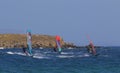 Windsurfers having fun in Chrisi Akti in Paros greek island