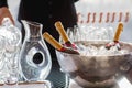 Three wine bottles chill in ice bucket Royalty Free Stock Photo